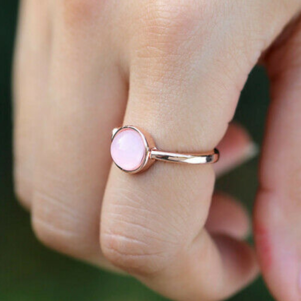 Rose Gold Delicate Habiscus Moonstone Infinity Knot Ring